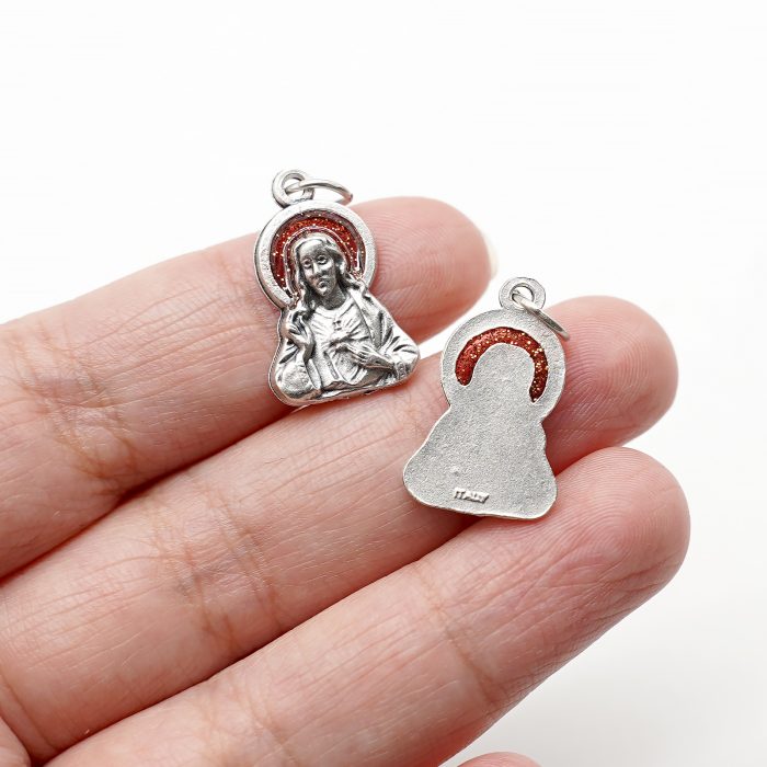 合金圣牌-耶稣圣心-红珐琅带圈-1.8x1.3cm Catholic religious art