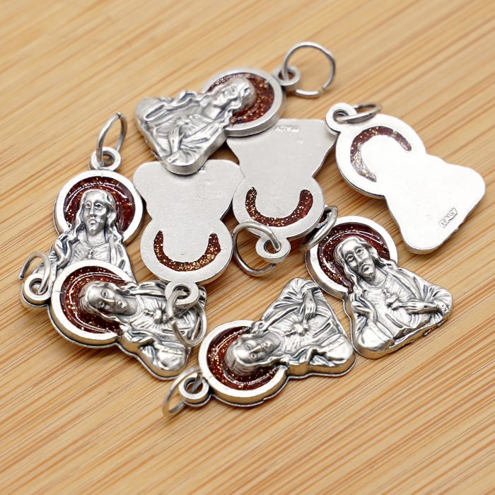 合金圣牌-耶稣圣心-红珐琅带圈-1.8x1.3cm Catholic religious art