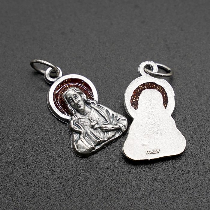 合金圣牌-耶稣圣心-红珐琅带圈-1.8x1.3cm Catholic religious art