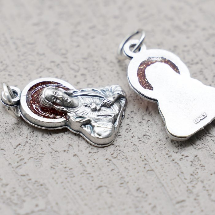 合金圣牌-耶稣圣心-红珐琅带圈-1.8x1.3cm Catholic religious art