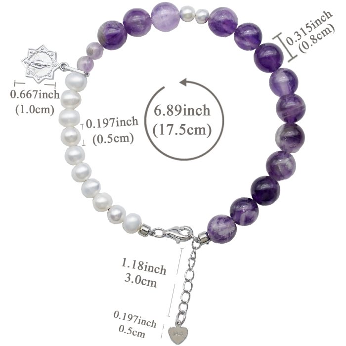 紫水晶-珍珠-925银圣牌-龙虾扣-8mm Catholic religious art