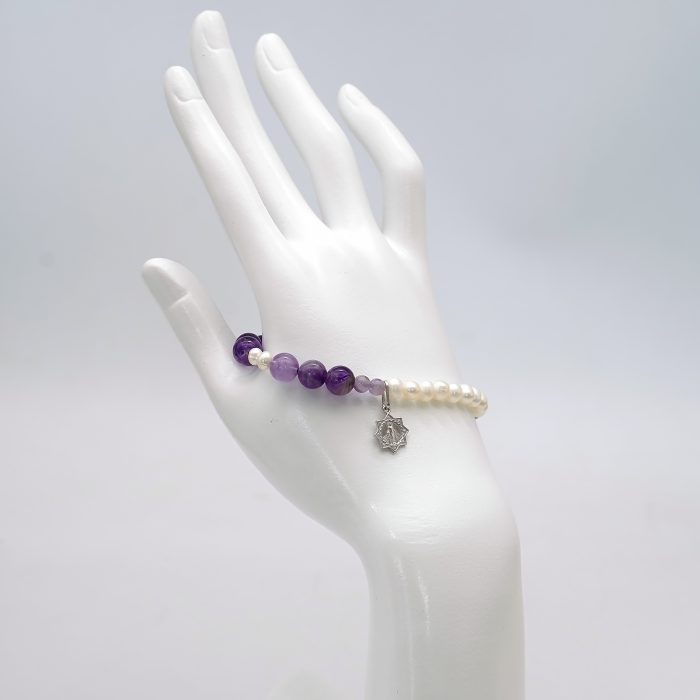 紫水晶-珍珠-925银圣牌-龙虾扣-8mm Catholic religious art