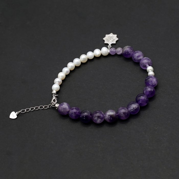 紫水晶-珍珠-925银圣牌-龙虾扣-8mm Catholic religious art