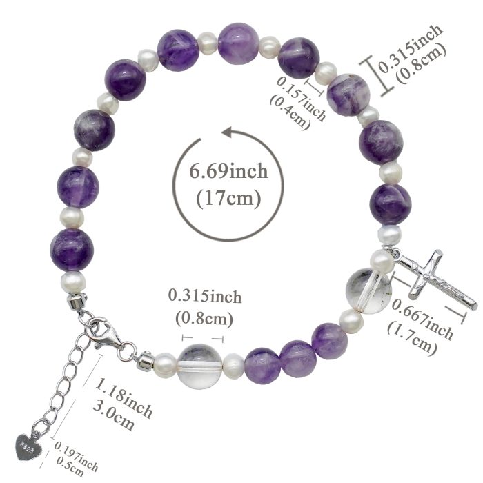 紫水晶-925银十字架-龙虾扣-8mm Catholic religious art