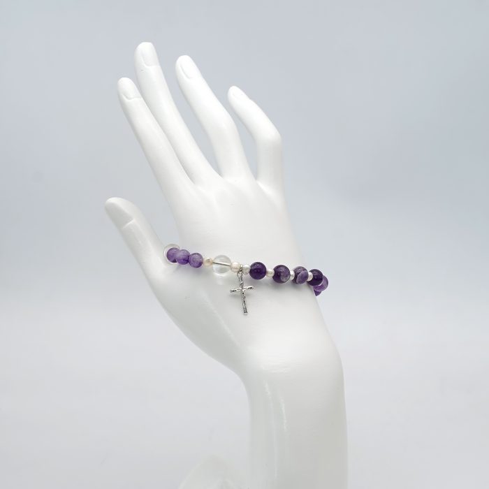 紫水晶-925银十字架-龙虾扣-8mm Catholic religious art