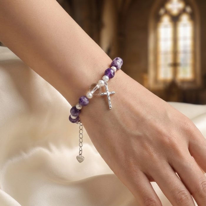 紫水晶-925银十字架-龙虾扣-8mm Catholic religious art