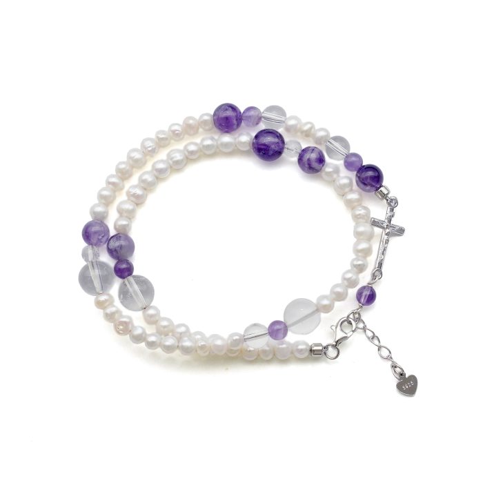 双圈珍珠紫水晶银手链--龙虾扣-8mm Catholic religious art