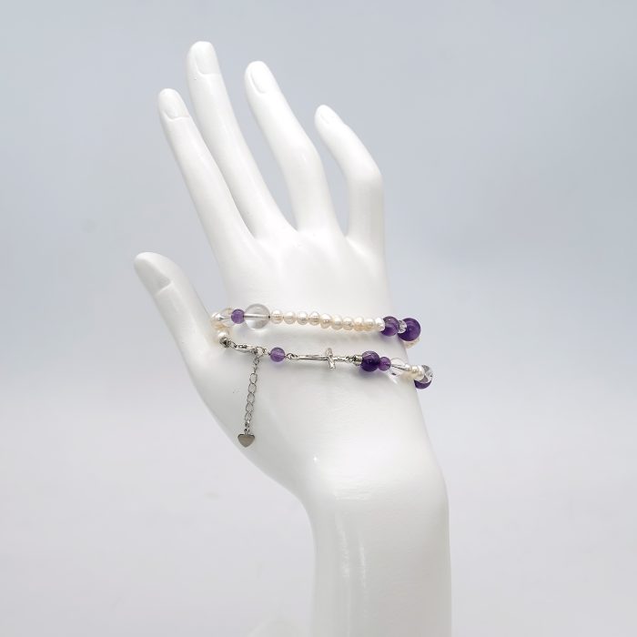 双圈珍珠紫水晶银手链--龙虾扣-8mm Catholic religious art