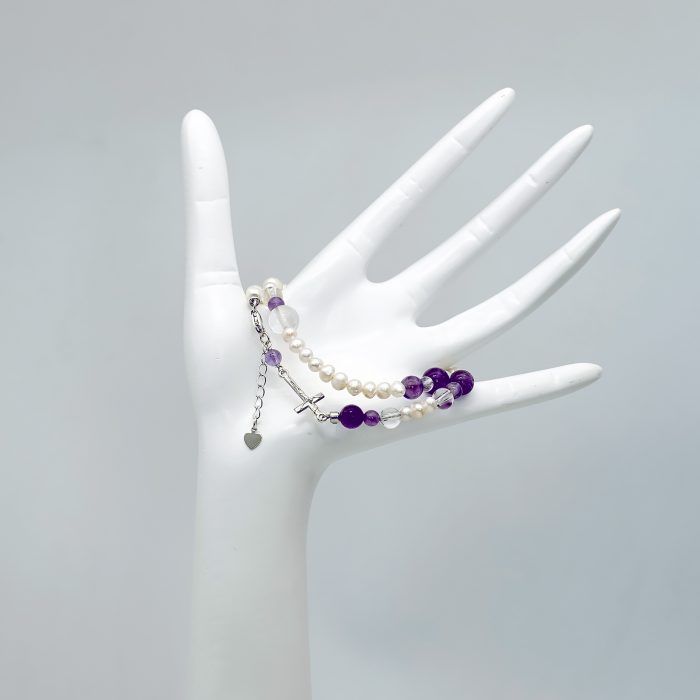 双圈珍珠紫水晶银手链--龙虾扣-8mm Catholic religious art