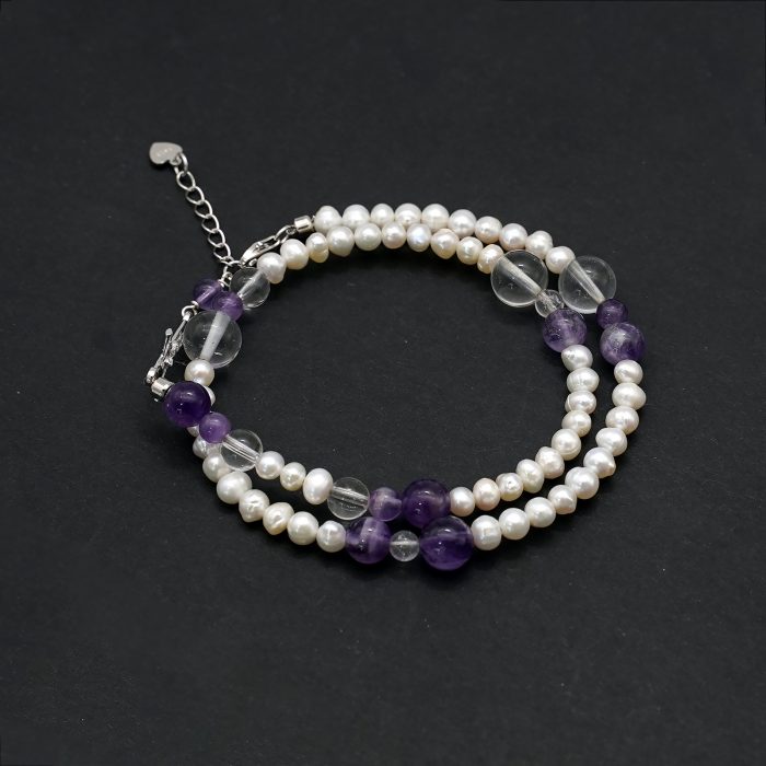 双圈珍珠紫水晶银手链--龙虾扣-8mm Catholic religious art