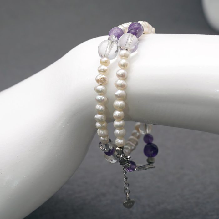 双圈珍珠紫水晶银手链--龙虾扣-8mm Catholic religious art