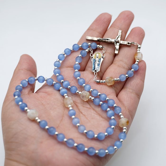 玫瑰念珠-蓝猫眼配黄阿赛-6mm-情侣款 Catholic religious art