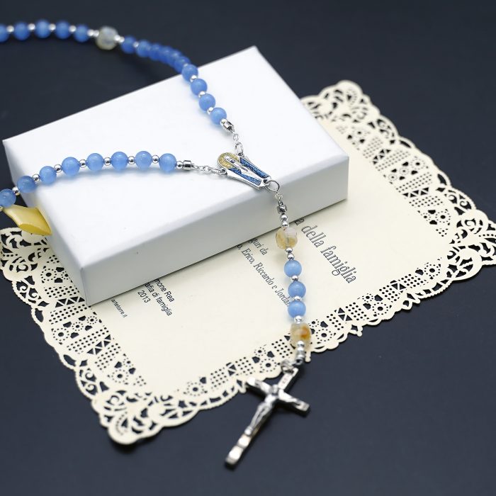 玫瑰念珠-蓝猫眼配黄阿赛-6mm-情侣款 Catholic religious art