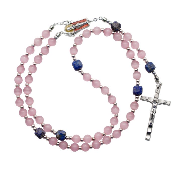 玫瑰念珠-粉猫眼配青金石-6mm-情侣款 Catholic religious art