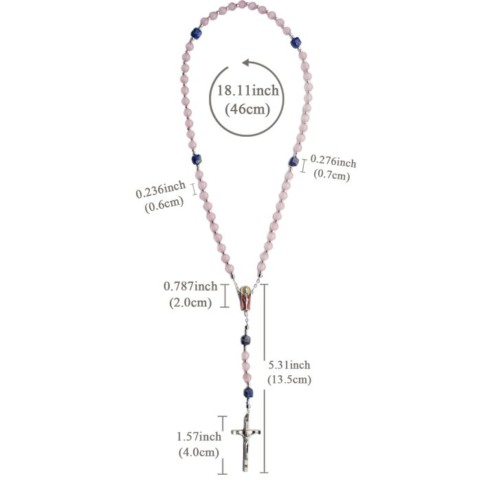 玫瑰念珠-粉猫眼配青金石-6mm-情侣款 Catholic religious art