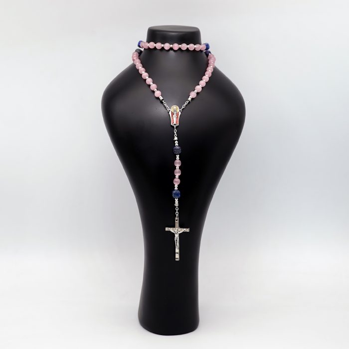 玫瑰念珠-粉猫眼配青金石-6mm-情侣款 Catholic religious art