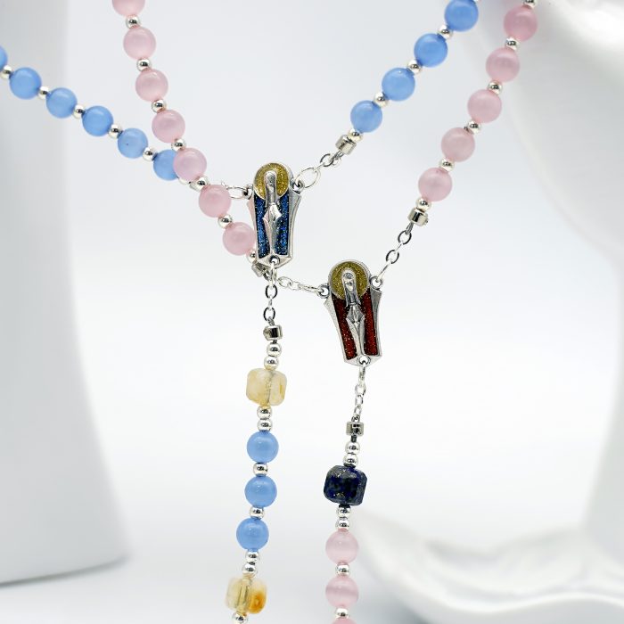 玫瑰念珠-蓝猫眼配黄阿赛-6mm-情侣款 Catholic religious art