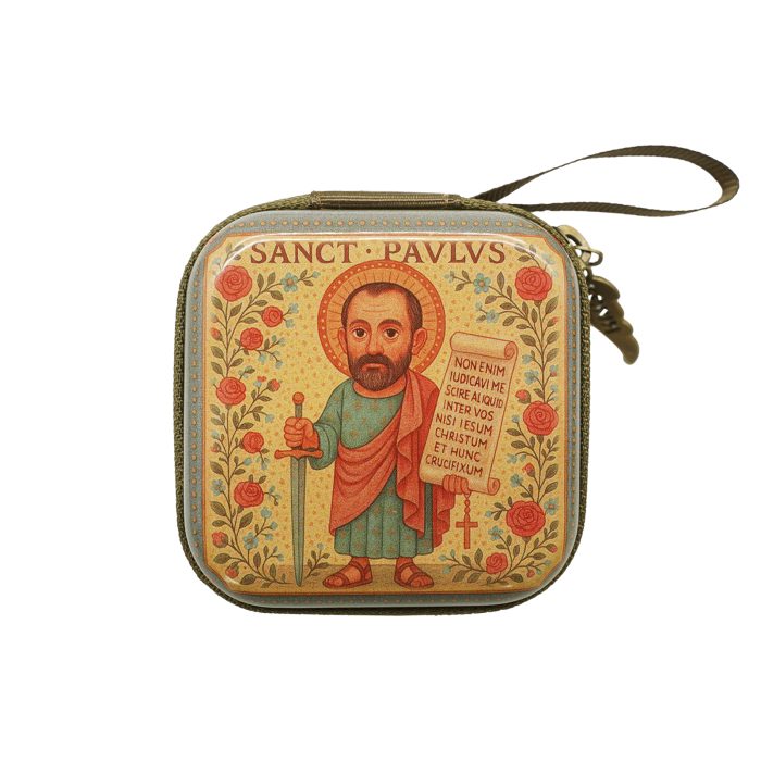 Rosary Case - St. Paul - Metal - Zipper - 7x7x3.3cm Catholic religious art