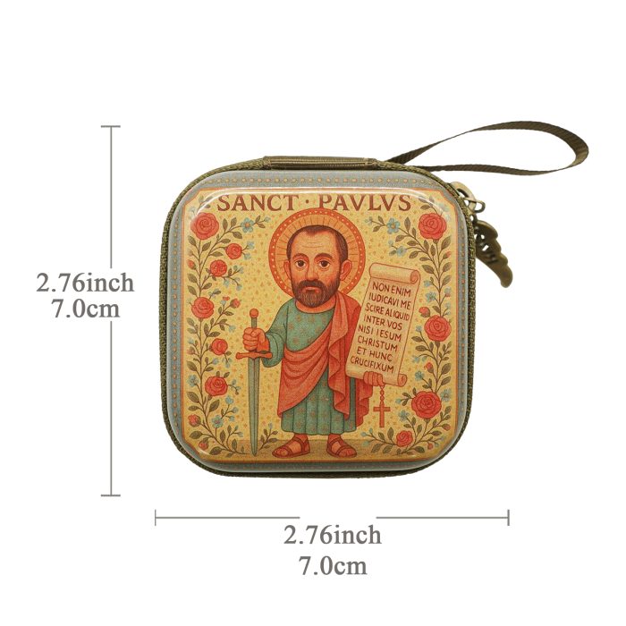 Rosary Case - St. Paul - Metal - Zipper - 7x7x3.3cm Catholic religious art