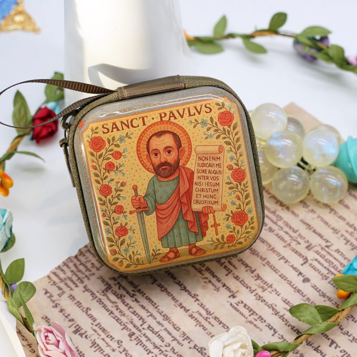Rosary Case - St. Paul - Metal - Zipper - 7x7x3.3cm Catholic religious art