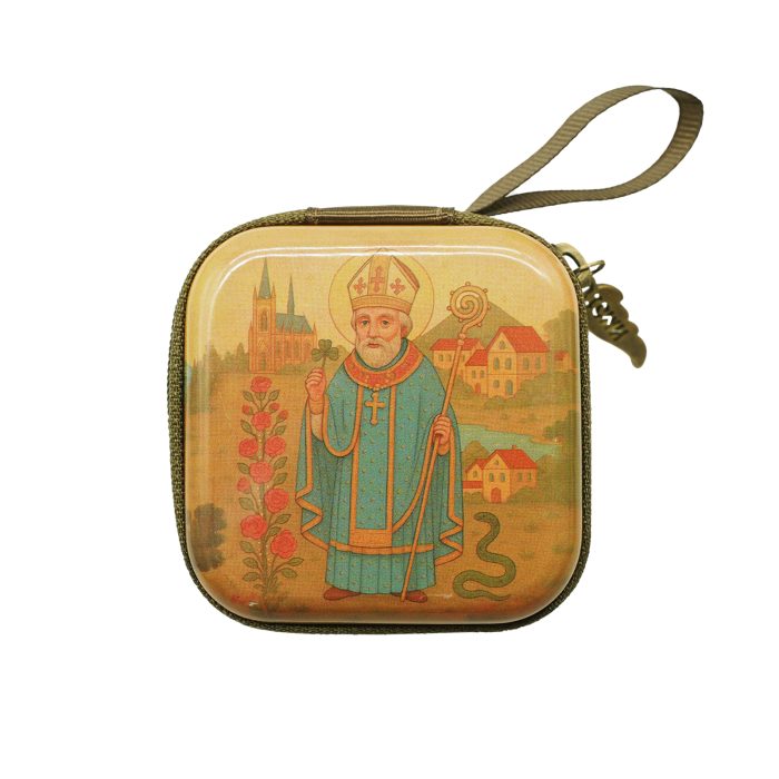 Rosary Case - St. Patrick (Bishop) - Metal - Zipper - 7x7x3.3cm Catholic religious art