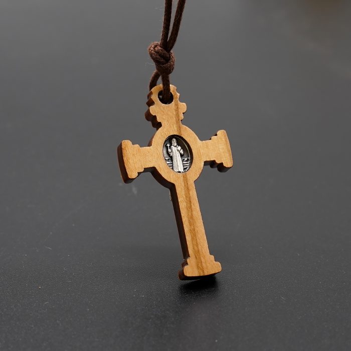 十字架-圣本笃-橄榄木-哥特式-带挂绳带卡片带包装袋-4x2.5cm Catholic religious art