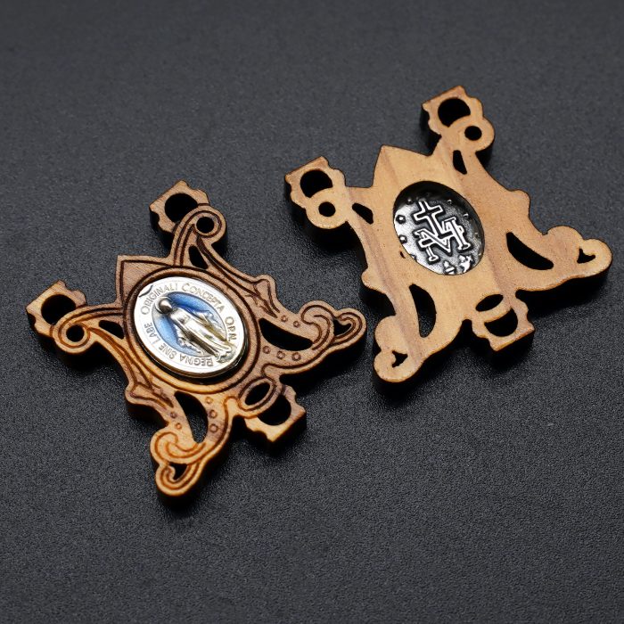 DIY三通-显灵圣母-橄榄木-2.3X2.6cm Catholic religious art