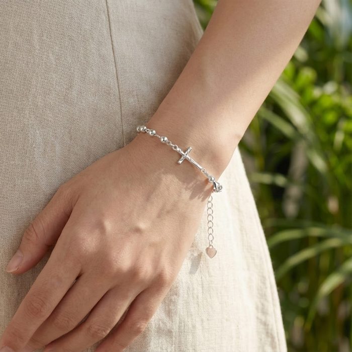 手链-十字架配饰-S925-可延长链-圆珠4mm Catholic religious art