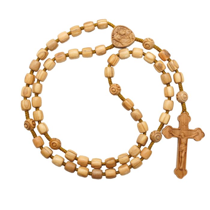 玫瑰念珠-橄榄木桶珠-绳编原创-简约纹-花纹珠-8mm Catholic religious art