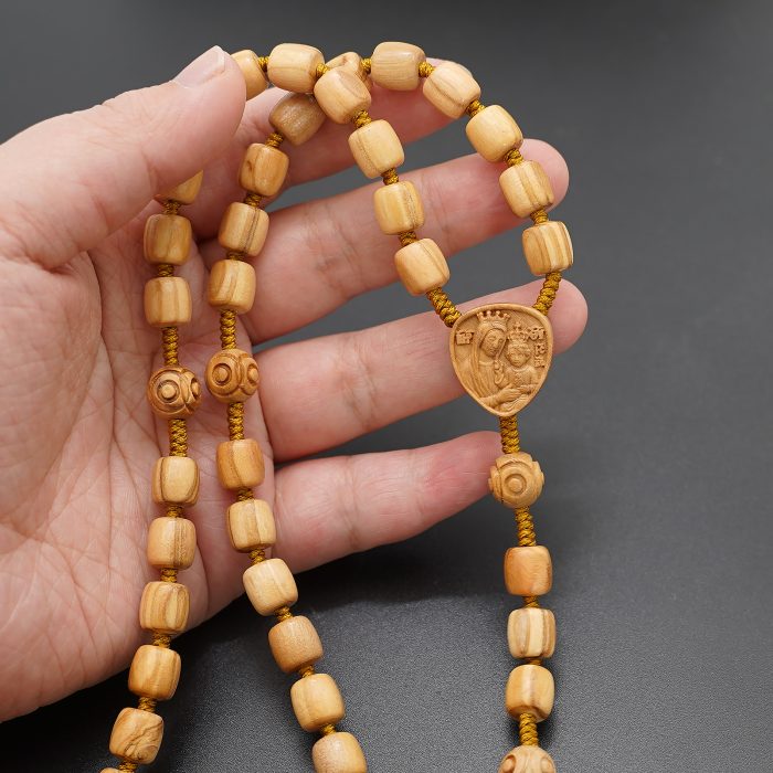 玫瑰念珠-橄榄木桶珠-绳编原创-简约纹-花纹珠-8mm Catholic religious art