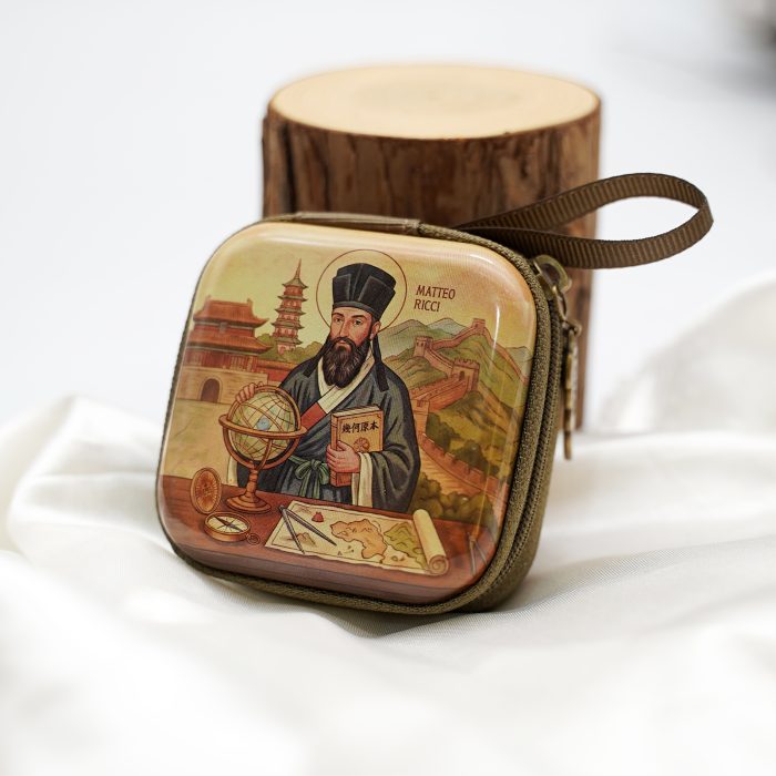 Metal Rosary Case - Matteo Ricci - Metal - Zipper -7x7x3.3cm Catholic religious art