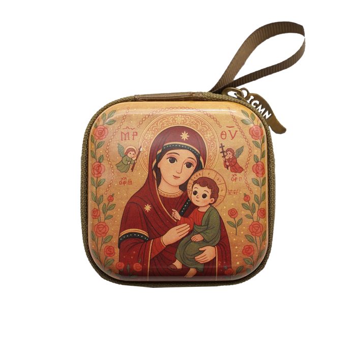 Metal Rosary Case - Our Lady of Perpetual Help - Metal - Zipper -7x7x3.3cm Catholic religious art