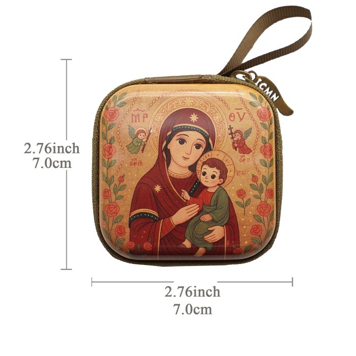 Metal Rosary Case - Our Lady of Perpetual Help - Metal - Zipper -7x7x3.3cm Catholic religious art
