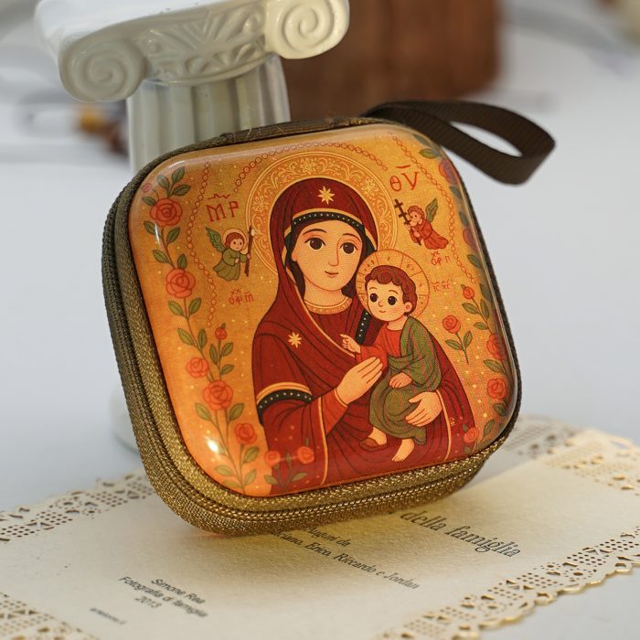 Metal Rosary Case - Our Lady of Perpetual Help - Metal - Zipper -7x7x3.3cm Catholic religious art