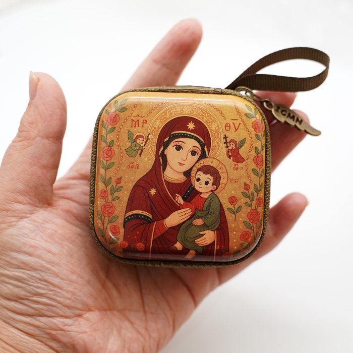 Metal Rosary Case - Our Lady of Perpetual Help - Metal - Zipper -7x7x3.3cm Catholic religious art