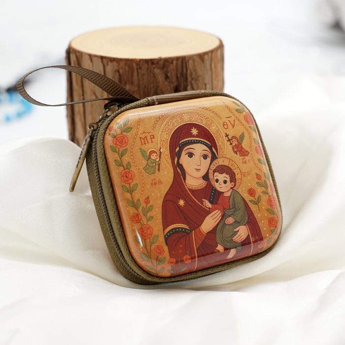 Metal Rosary Case - Our Lady of Perpetual Help - Metal - Zipper -7x7x3.3cm Catholic religious art