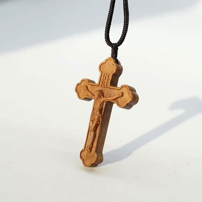 十字架项链-橄榄木-巧克力纹-深色-5.5cm-绳长70cm Catholic religious art