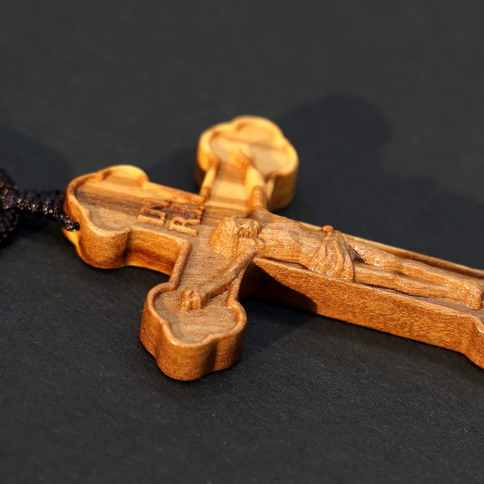 十字架项链-橄榄木-自然巧克力纹-5.5cm-绳长70cm Catholic religious art
