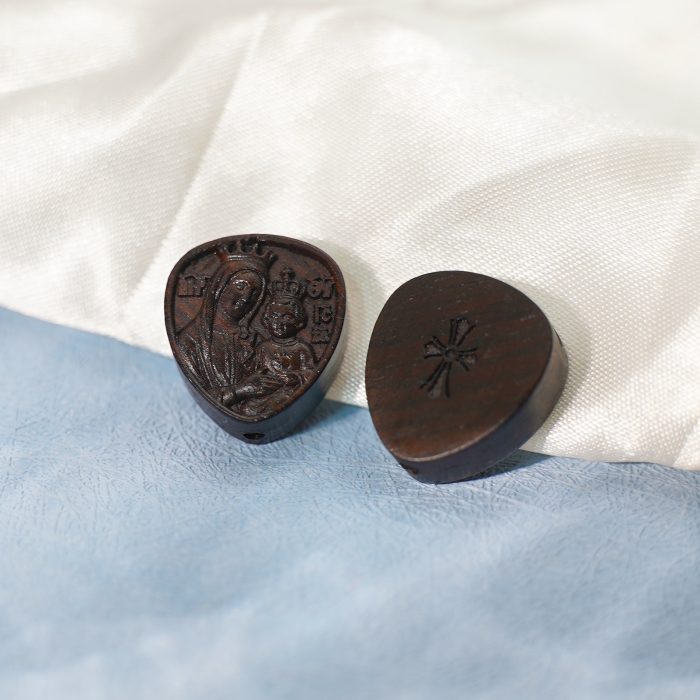 DIY三通-圣母抱耶稣-黑檀木-2.0x1.8cm Catholic religious art