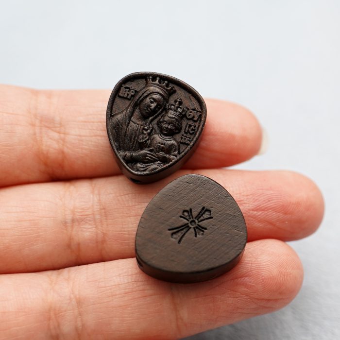 DIY三通-圣母抱耶稣-黑檀木-2.0x1.8cm Catholic religious art