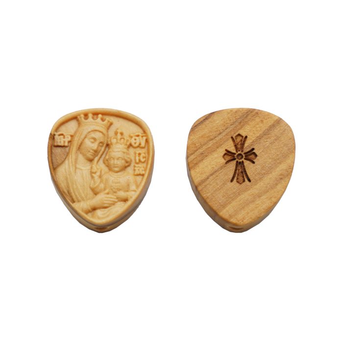 DIY三通-圣母抱婴孩-橄榄木-2.0x1.8cm Catholic religious art