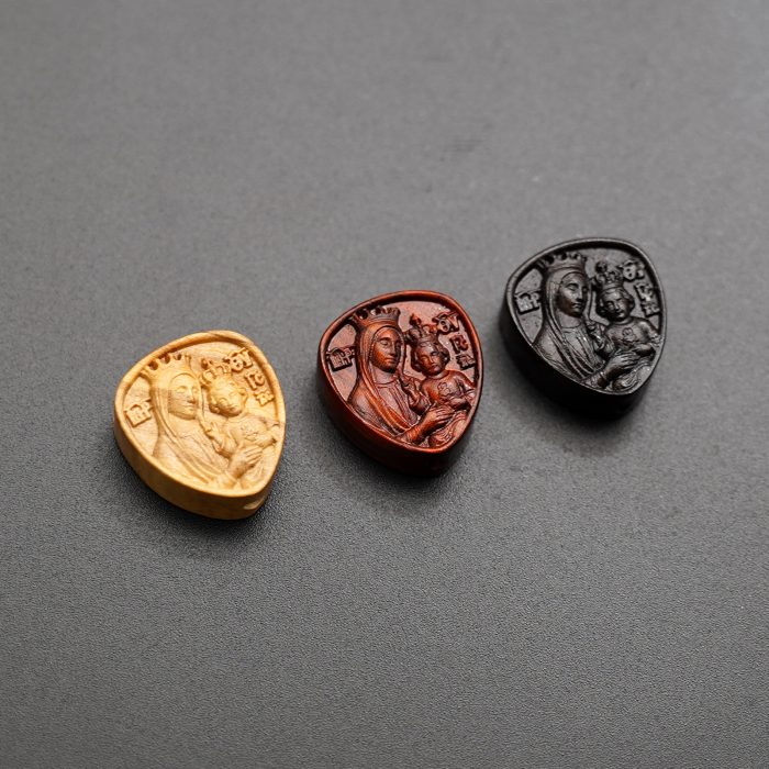 DIY三通-圣母抱耶稣-黑檀木-2.0x1.8cm Catholic religious art