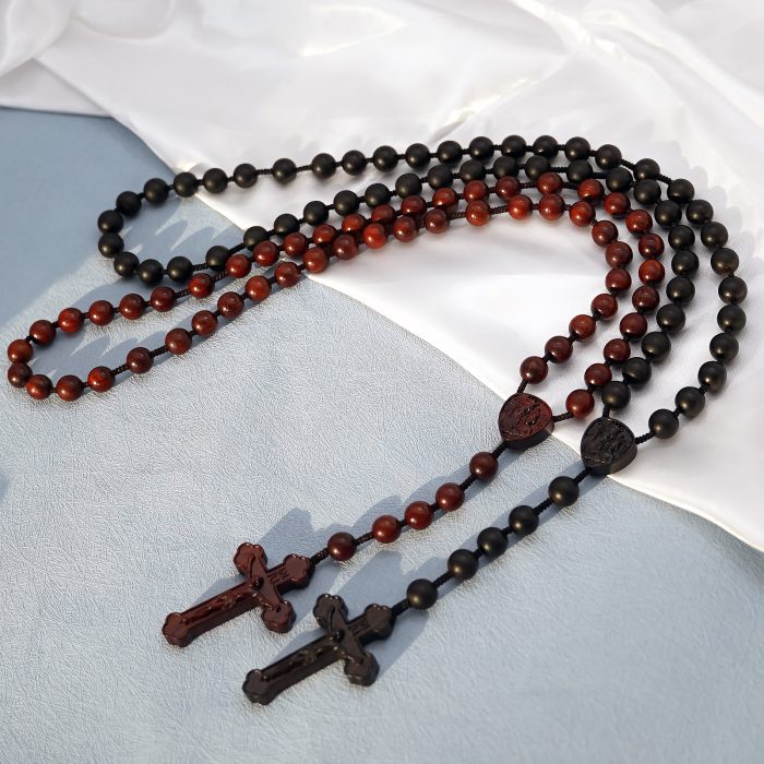玫瑰念珠-皇冠圣母子-黑檀-绳编-10mm送念珠包 Catholic religious art