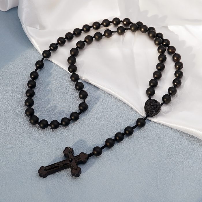 玫瑰念珠-皇冠圣母子-黑檀-绳编-10mm送念珠包 Catholic religious art