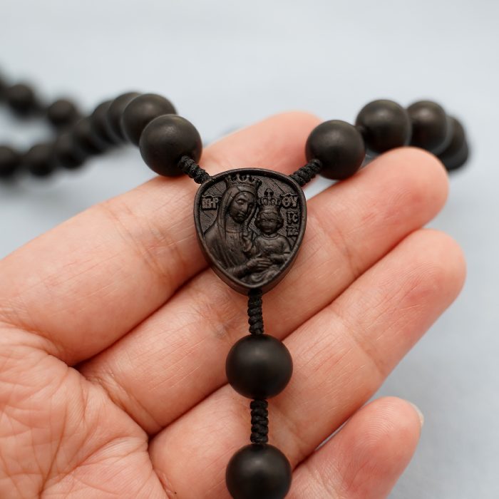 玫瑰念珠-皇冠圣母子-黑檀-绳编-10mm送念珠包 Catholic religious art