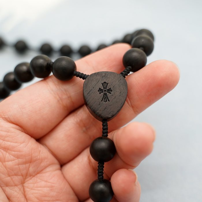 玫瑰念珠-皇冠圣母子-黑檀-绳编-10mm送念珠包 Catholic religious art
