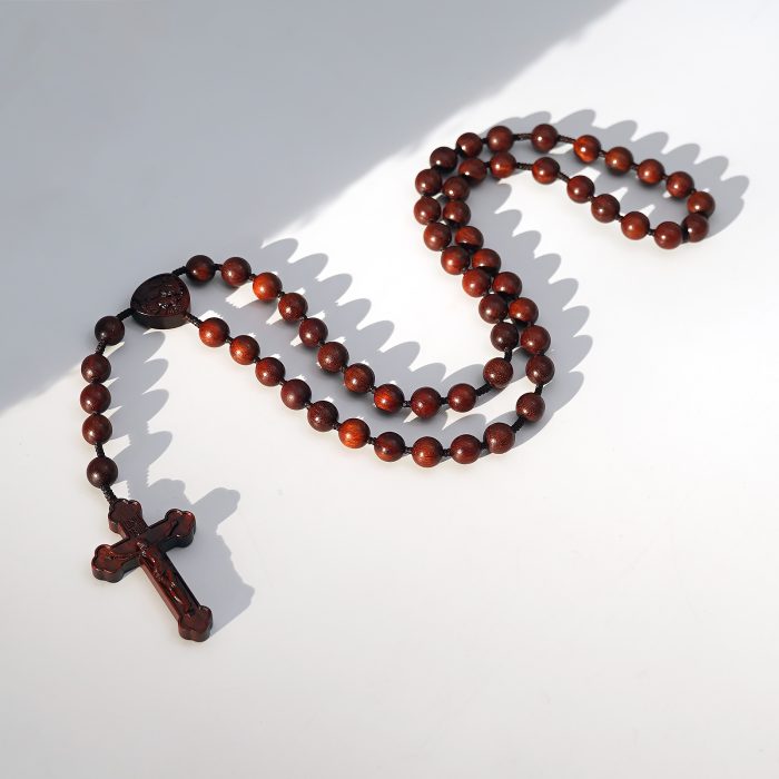 玫瑰念珠-皇冠圣母子-紫檀-绳编-10mm送念珠包 Catholic religious art