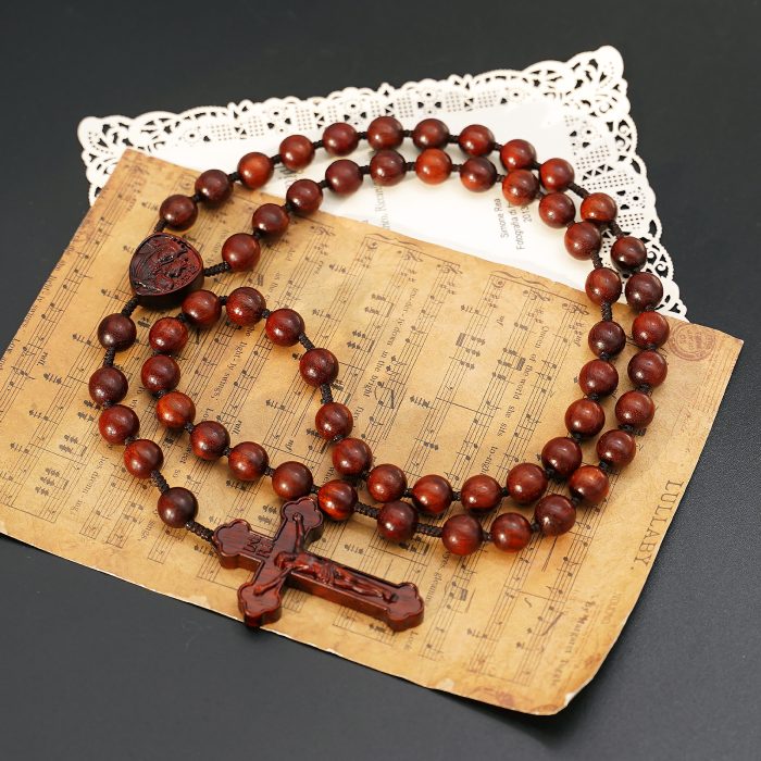 玫瑰念珠-皇冠圣母子-紫檀-绳编-10mm送念珠包 Catholic religious art