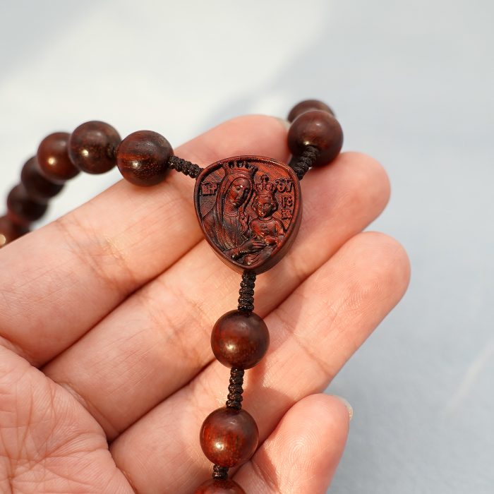 玫瑰念珠-皇冠圣母子-紫檀-绳编-10mm送念珠包 Catholic religious art