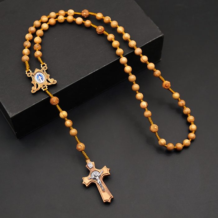 玫瑰念珠-橄榄木圆珠-绳编-花纹珠-异形十字-7mm送念珠包 Catholic religious art